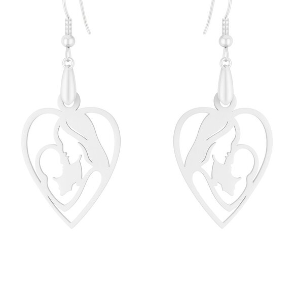 Mother & Child Heart Dangle Earrings w/ 925 Silver Hooks – Lightweight 3D-Print - Picture 2 of 2